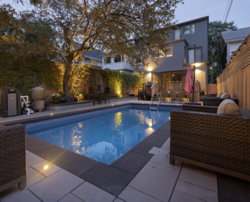 pool deck backyard interlocking