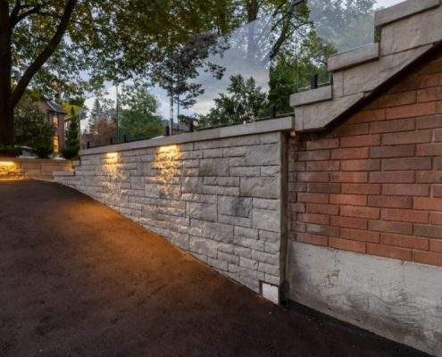 custom retaining wall glass railings lighting