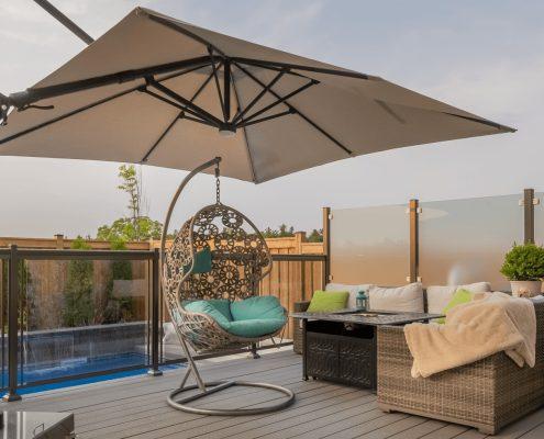 streamside wooden deck