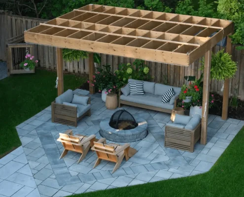 custom pergola and fireplace backyard toronto