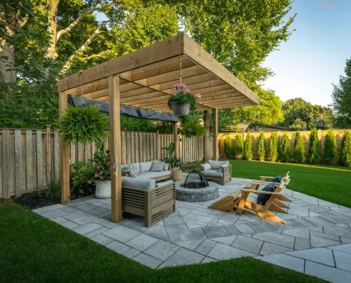 unique backyard firepit and pergola toronto