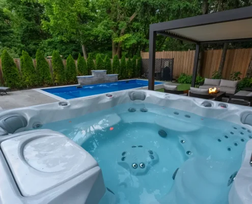 cozy backyard hot tub