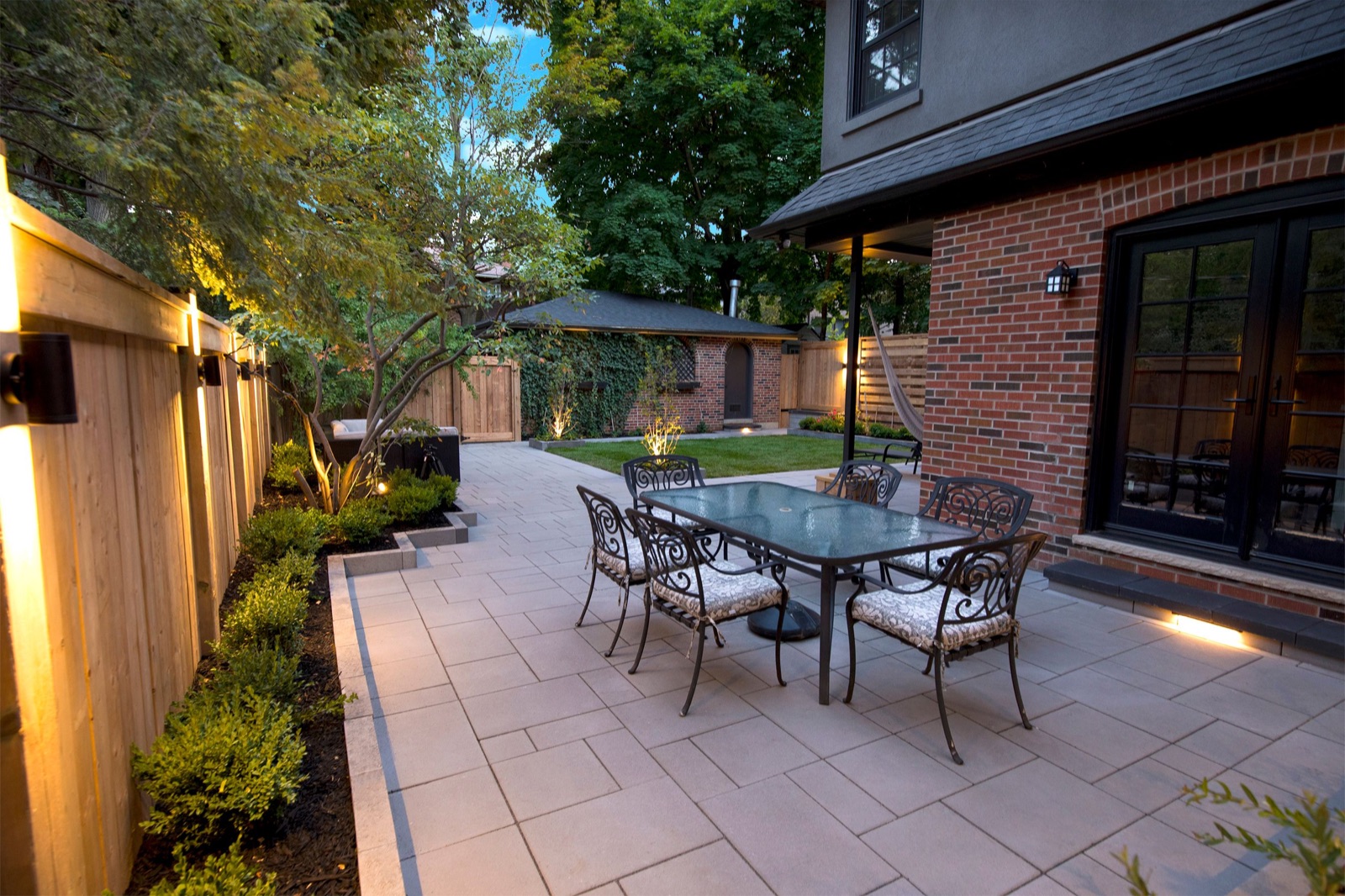 Backyard patio with dining area