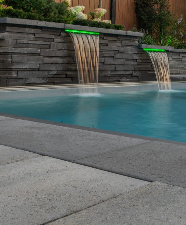 Backyard pool and water features